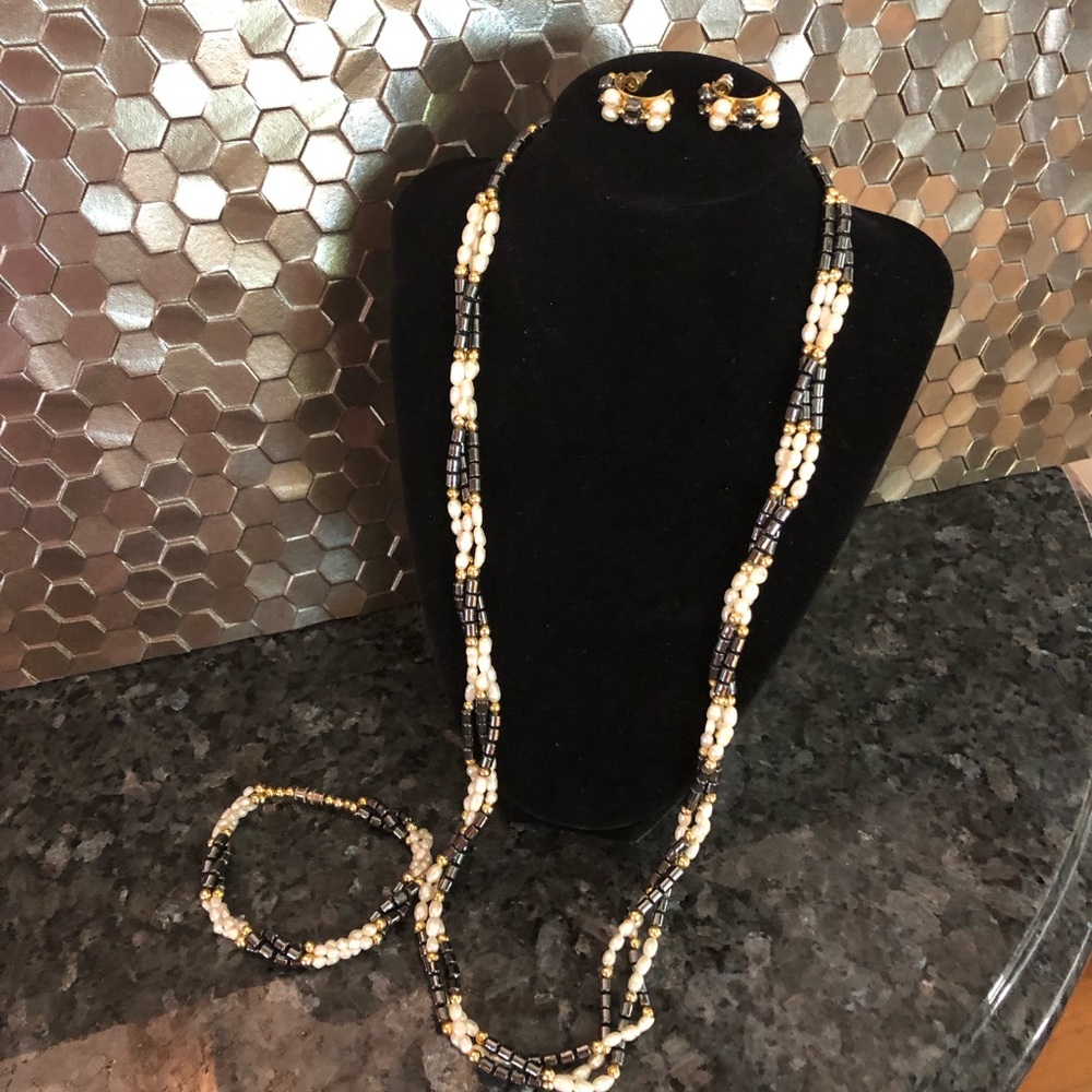 Beaded Necklace, Bracelet, and Earrings Set